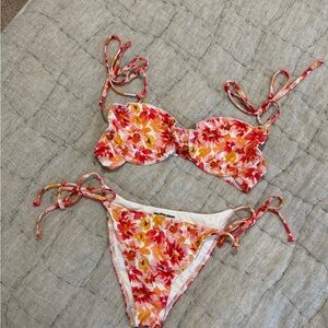 Floral Bikini Set with Red and Orange Flowers